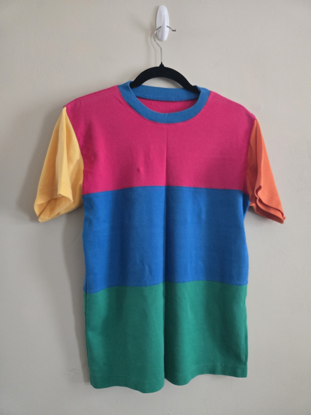 Vintage 80s Colorblock Crewneck T-Shirt - Pink, Blue, Green